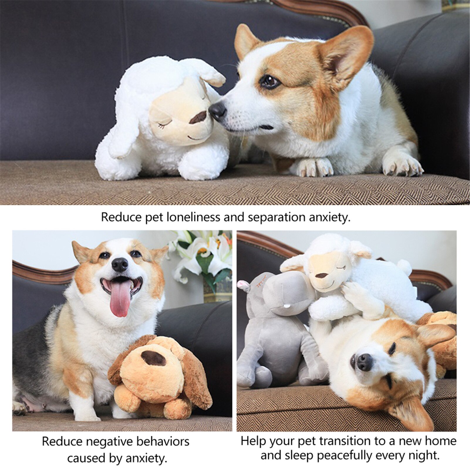 Dog Plush Toy Heartbeat Comfort Toy Accompany Sleeping Cat Toy Heart Beat Soothing Plush Doll Sleep For Smart Dogs Cats Pet Toys