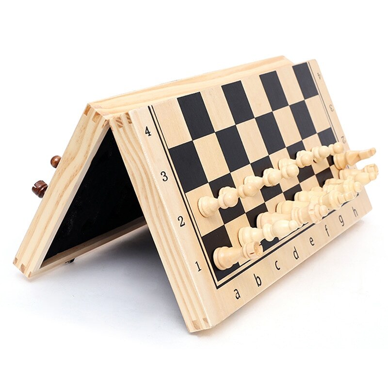 Large Magnetic Wooden Folding Chess Set Felted Game Board 29/34/39cm Interior Storage Adult Kids Family Game Chess Board