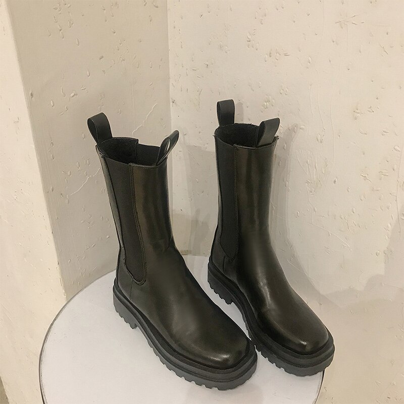 Women Chunky Heel Ankle Boots Woman Shoes Autumn Brand Chelsea Boots Female Platform Boots Lasdies Low High: Black high / 8.5