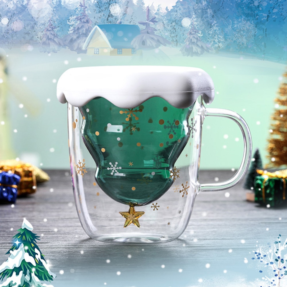3d gjennomsiktig dobbelt anti-skolding glass juletre stjerne kopp kaffe kopp melk juice kopp barnas jul