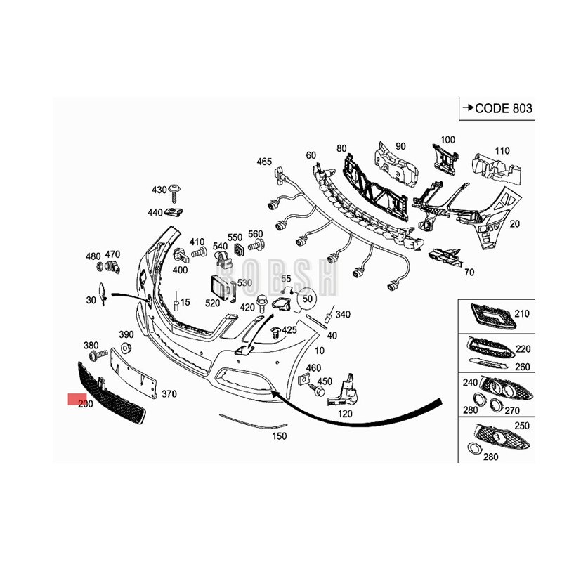 Front bumper vent -mer ced esb enzE200 E300 E350 E500 W212 Front bumper grille Front bumper ventilation grille A2128850023