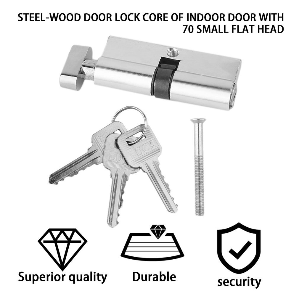 70mm Silver Door Cylinder Biased Lock Cylinder Key Anti-Theft Entrance Brass Door Lock With 3 Keys Effectively Anti Snap