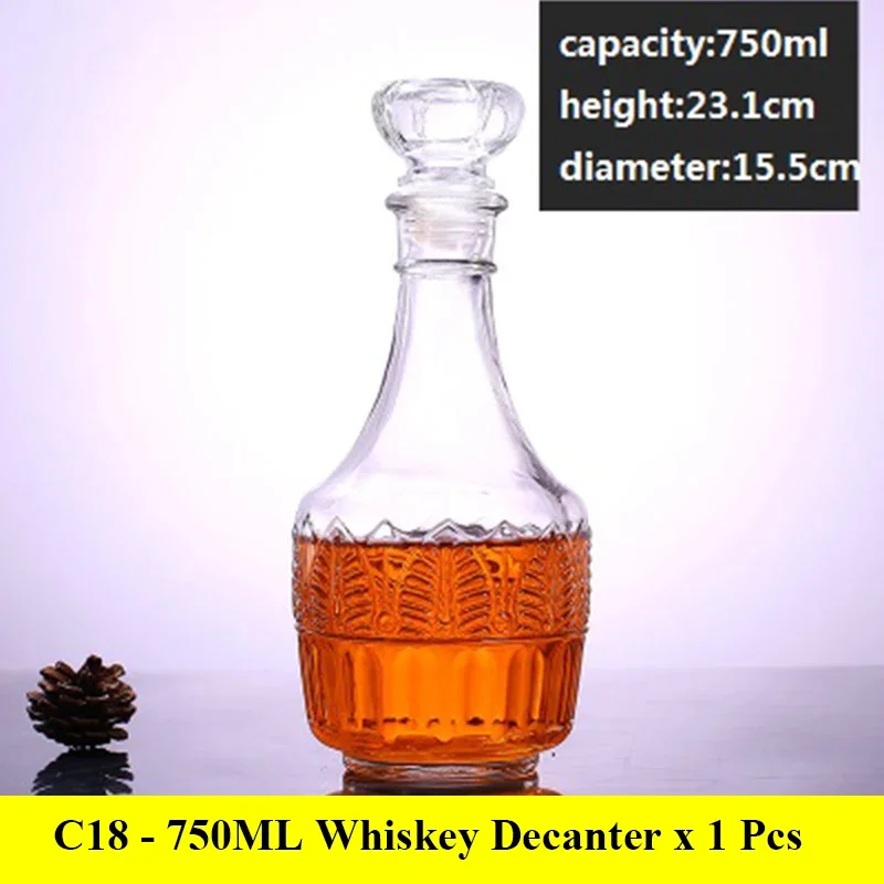 Decantadores de whisky de vidrio sin plomo para licor Scotch Bourbon, botella de copa de vino de 3 estilos, novedoso, 1000ml: Negro