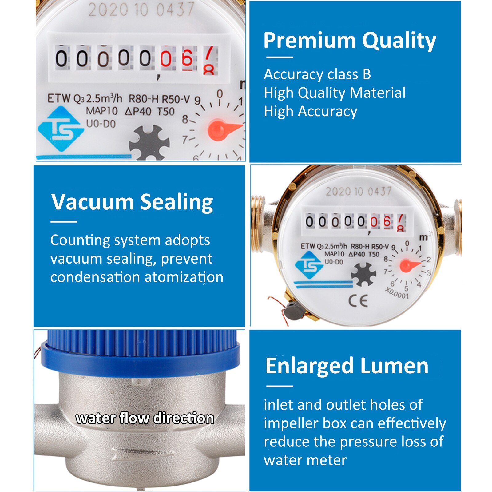 15mm Cold Water Meter Read of Cubic Flow Meter 360 Adjustable Rotary Counter Water Measuring Meter 0.0001 for Garden Home Usage