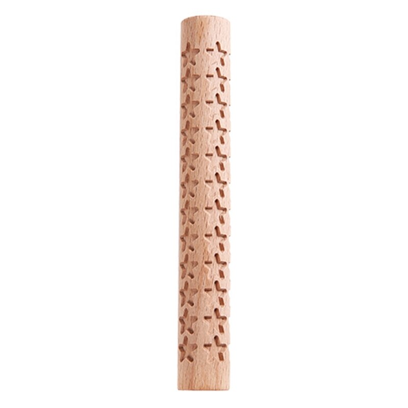 Embossing Rolling Pin Christmas Theme Pattern Engraved Wooden 3D Roller for Embossed Pastry Fondant Cake Dough Kitchen: Star