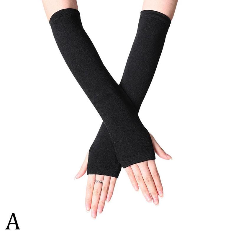 1 paio di morbido polso elastico lavorato a maglia senza dita mezze dita maniche da polso braccio caldo guanti lavorati a maglia donna inverno lungo senza dita G: A