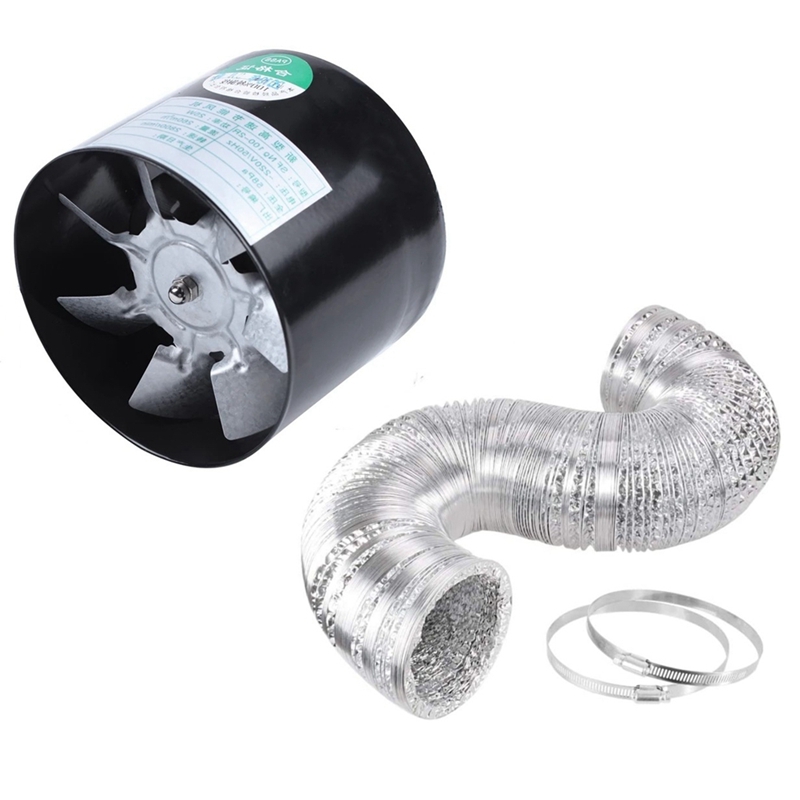 4 Inch Inline Duct Fan Air Ventilator Metal Pipe Ventilation Exhaust Fan Mini Extractor Wall Fan with Aluminum Ducting: Army Green