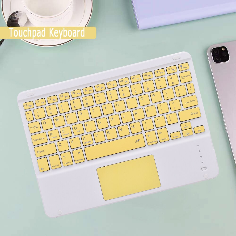 Dla klawiatury iPad podświetlana klawiatura bezprzewodowa Bluetooth-kompatybilna z klawiaturą Samsung Xiaomi Huawei Apple Phone: Touch-Yellow