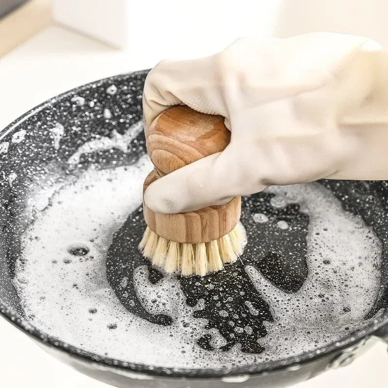 Brosse à vaisselle de cuisine avec manche en bois et noix de coco en sisal, outils de nettoyage multifonctions, brosse à récurer