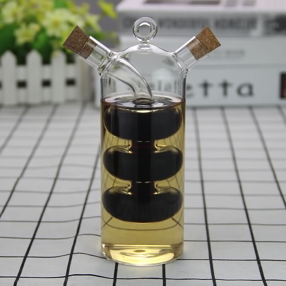 Botella de vidrio de doble capa para salsa y aceite, tarro de vidrio para vinagre, condimentos, botellas selladas para almacenamiento de cocina, frascos, herramientas de cocina, 2 en 1: A