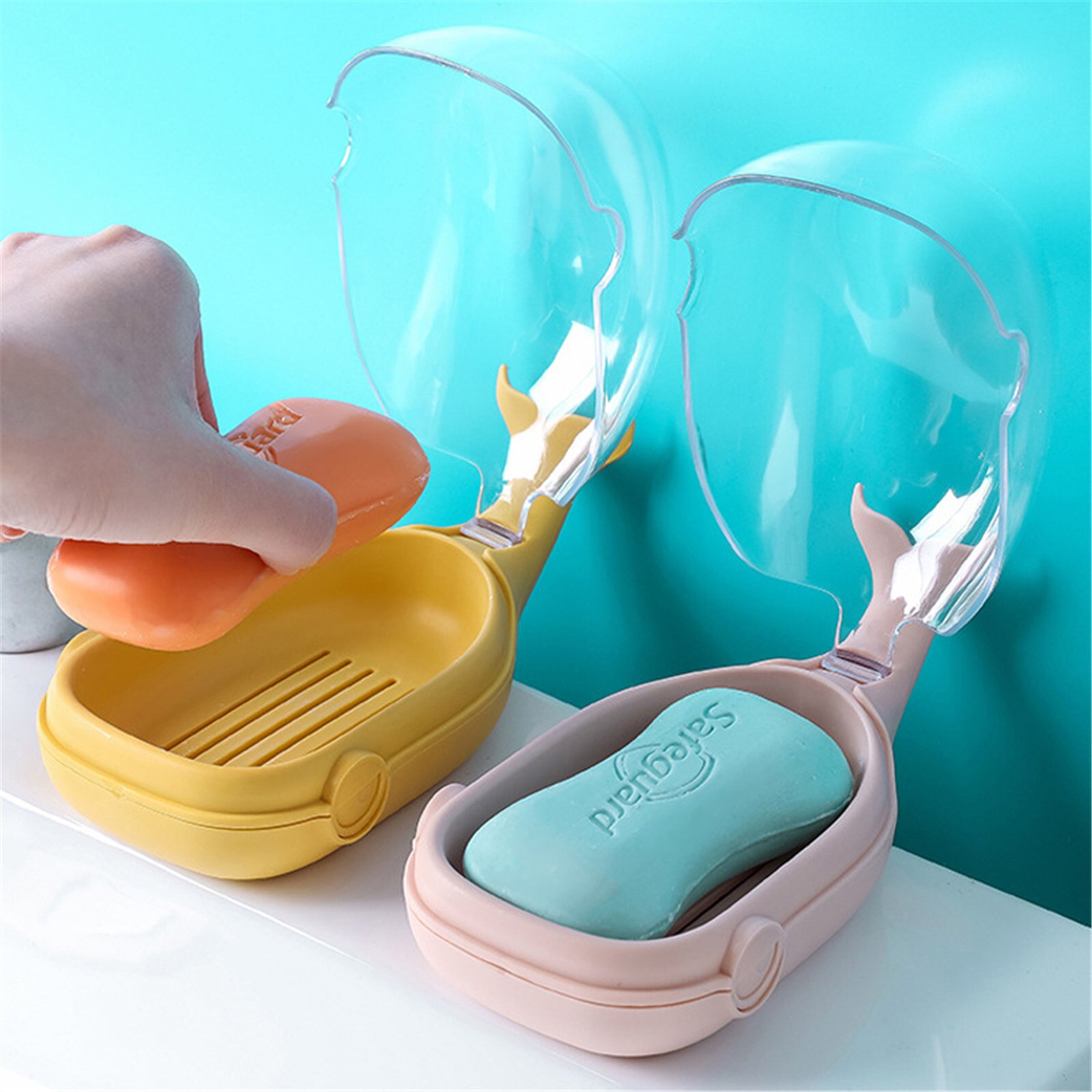 Fish Shaped Soap Dish With Lids Soap Holder Drain Rack For Bathing Shower Plastic Soap Storage Box Bathroom Accessories