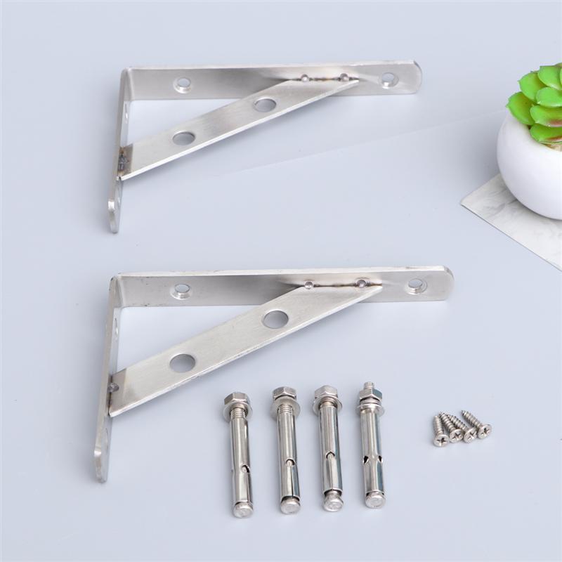 2pcs Durable Industrial Wall Shelf Support Bracket Stainless Steel Triangular Bracket with 4 Screws