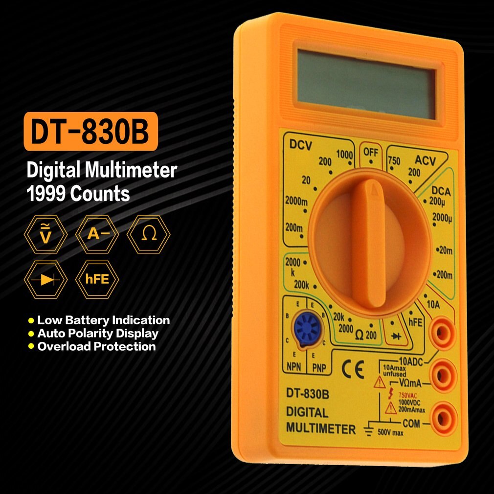 Universal DT-830B Mini Pocket Digital Multimeter 1999 Counts AC/DC Volt Amp Ohm Diode hFE Tester Ammeter Voltmeter Ohmmeter