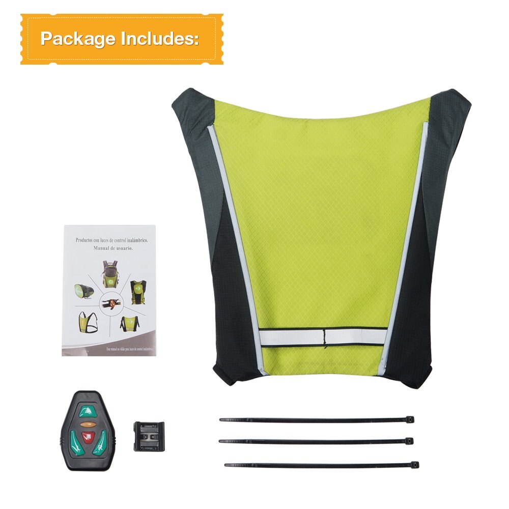 Bicycle Vest 5 LED Signal Safety Light Outdoor Cycling Wireless Remote Control LED Bike Lights Vest for Hiking Riding Climbing