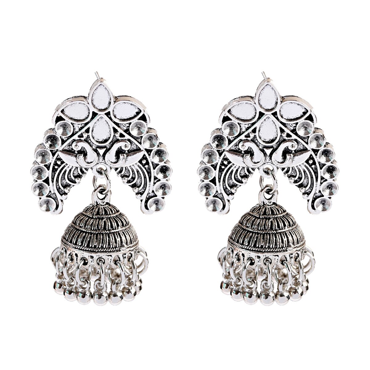 Vintage Indian Bollywood Kundan Peacock Carved Jhumka Jhumki Water Earrings Women Boho Ethnic Long Tassel Earring Jewelry: HXE229-4