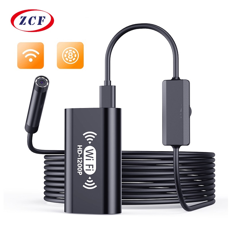 F130 Wifi Endoscoop Camera HD1200P 8Mm Soft & Stijve Kabel 8 Leds Draadloze Endoscopio Inspectie Borescope Voor Android Iphone pc