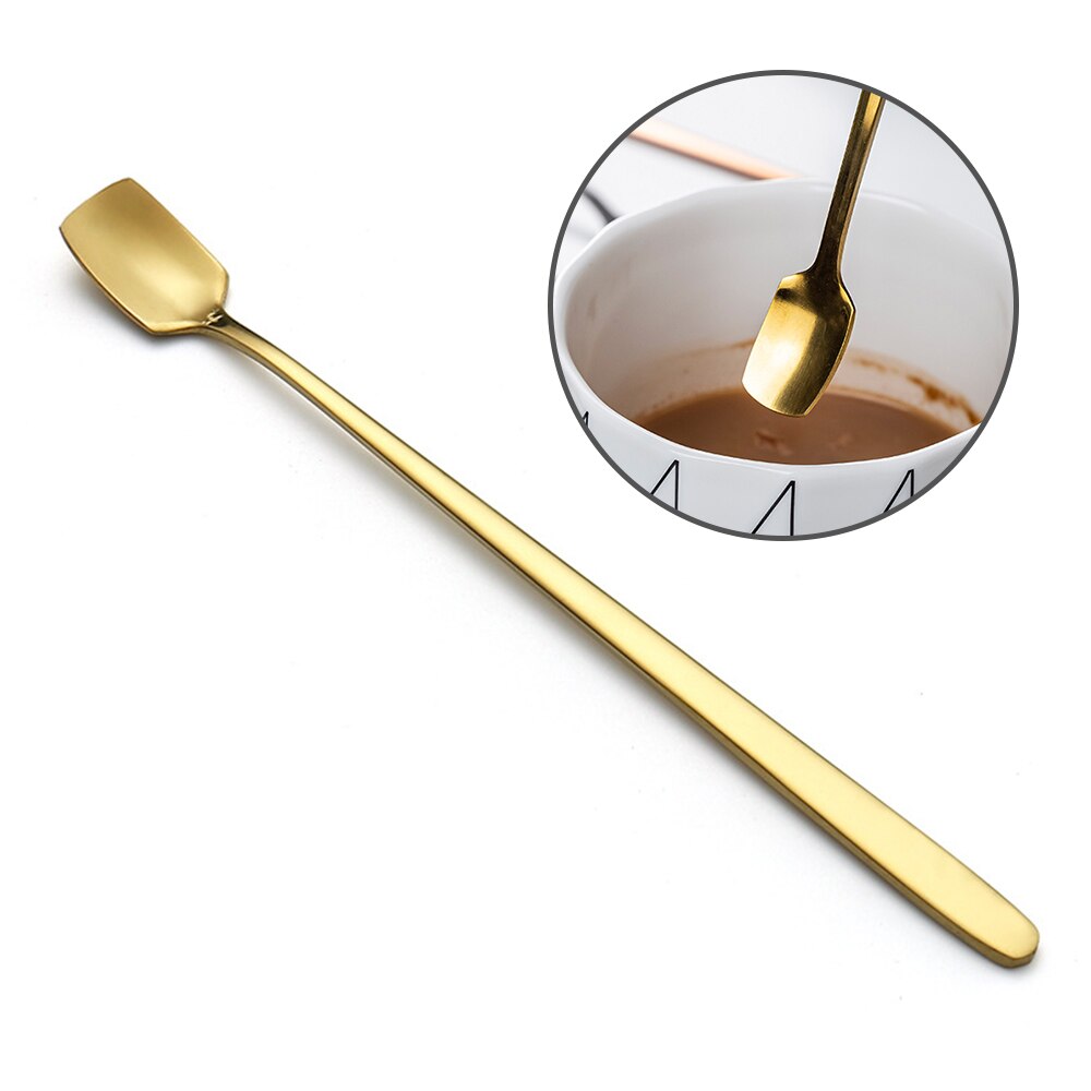 Cuchara de café dorada de acero inoxidable para postre, utensilios para beber con mango largo, utensilio de cocina, cuchara de café de
