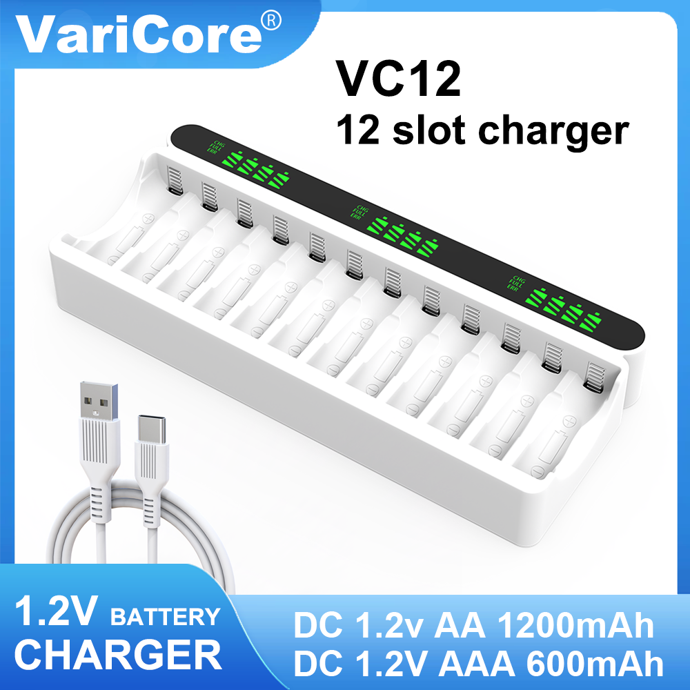 VariCore Neues intelligentes 12-Slot-Ladegerät VC12 Typ C speziell für 1,2 V AA/AAA Ni-MH/Ni-CD-Akku: dunkel Grau