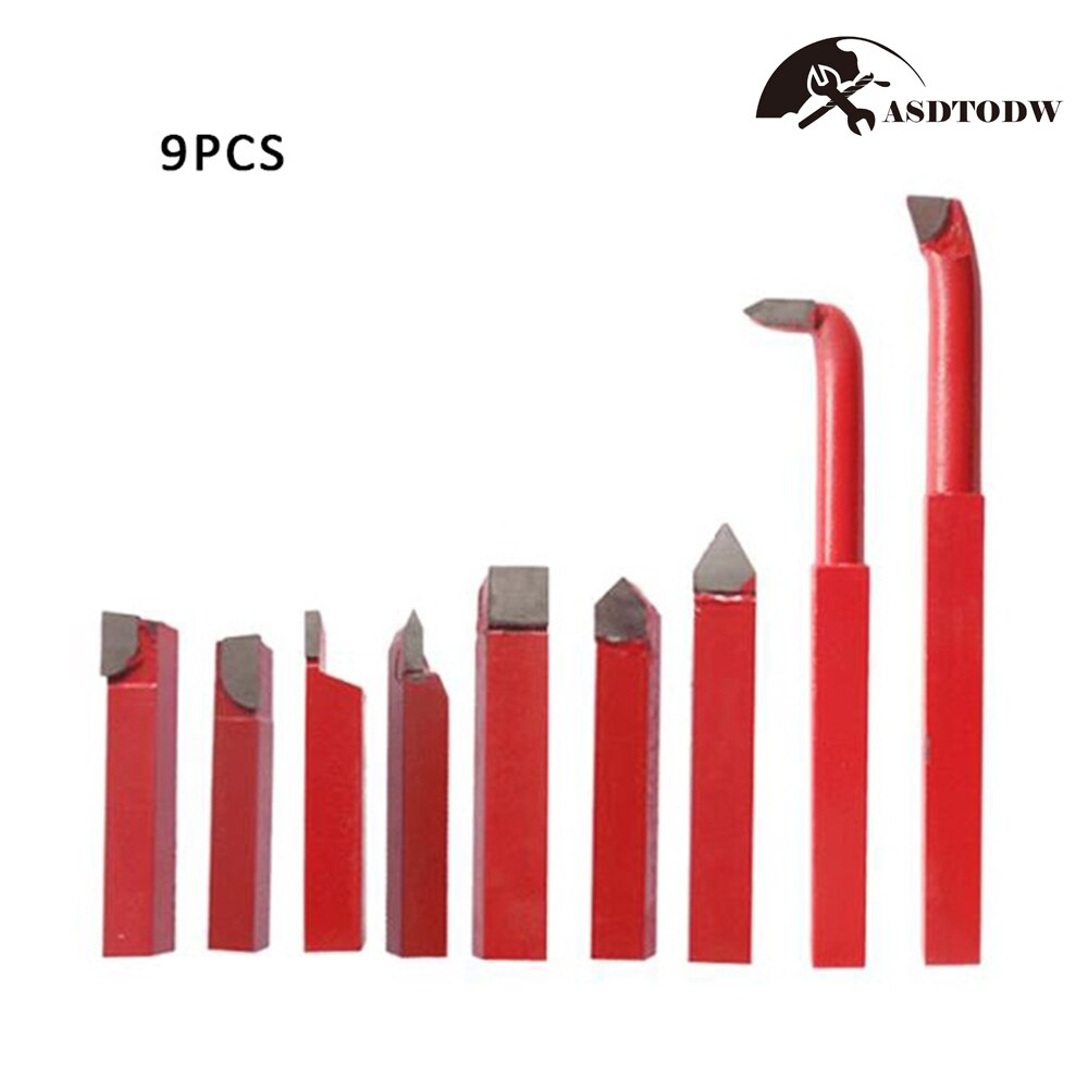12/10/8mm 9Pcs Carbide Tip Tipped Cutter Tool Bit Cutting Set for Metal Lathe Tooling: 12mm / Red