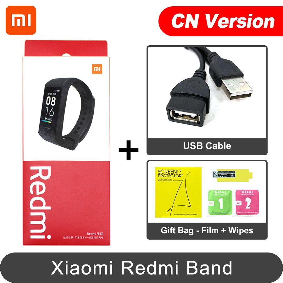 Xiaomi Redmi Band Smart Heart Rate Sport Monitor Bluetooth 5.0 Waterproof Bracelet Touch Large Color Screen Wristband: CN Version N Cable