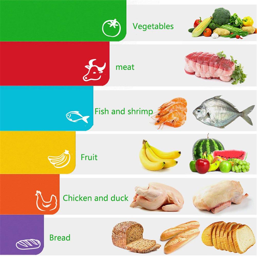 6 colores plast kök skärbräda halkskyddade diverse skärbräda matta för grönsaker kött fisk kyckling frukt bröd