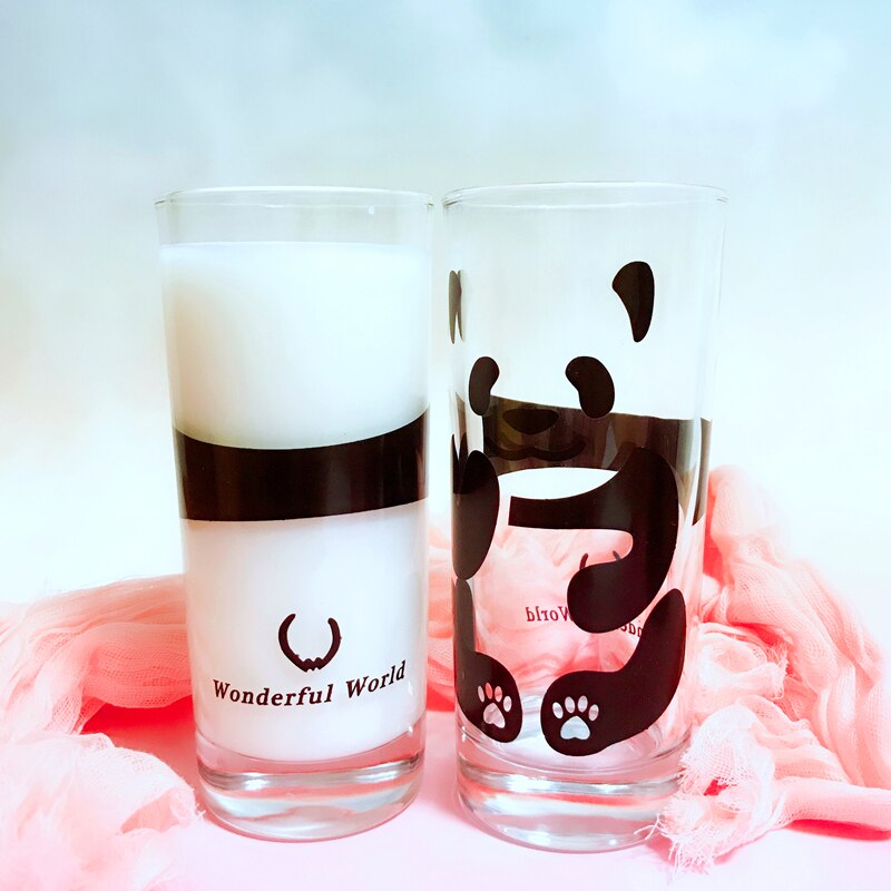 Taza de leche de cristal con forma de oso Panda, taza de agua para oficina, creativa, sin plomo, para el desayuno, pareja, sin tapa