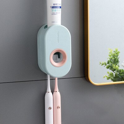 Automatisk tandpasta dispenser badeværelse tilbehør vægmonteret klemme til værktøj til tandbørste til voksne og børn: Blå