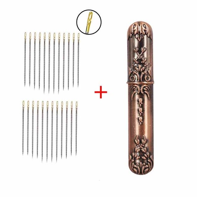 24pcs Self Threading Needles Household Sewing Needle Hand Needles Stitching Pins & Vintage Needle Case DIY Sewing Tools: all