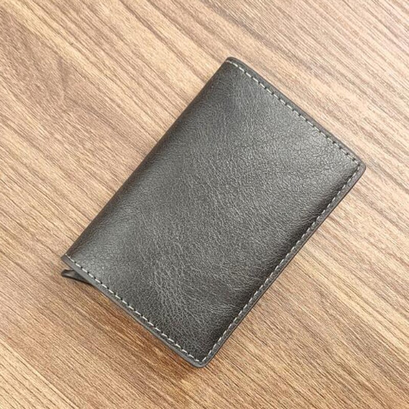 YAMBUTO Business Card Holder Small Wallet Mini Men's Bag Credit Case ID PU Leather Bank Cardholder Women Rfid Wallet Black: 9810-Grey