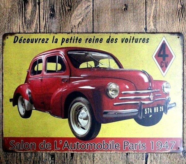 Metal Tin Sign Renault 4cv Salon De Automobile Pub Home Vintage Retro Poster Cafe: Black / 20x30cm