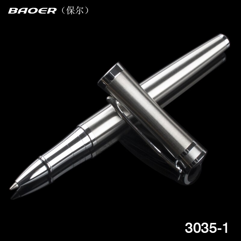 Baoer 3035 Student Rvs Metalen Zilverkleurige Medium Penpunt Roller balpennen Zilver Trim Metalen balpennen