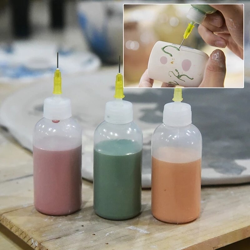 Botella de pintura de barro de cerámica de 50ml, botella de barro exprimible, multiaguja, textura DIY, esmalte para colorear de cerámica, herramienta de escultura de arcilla pintada