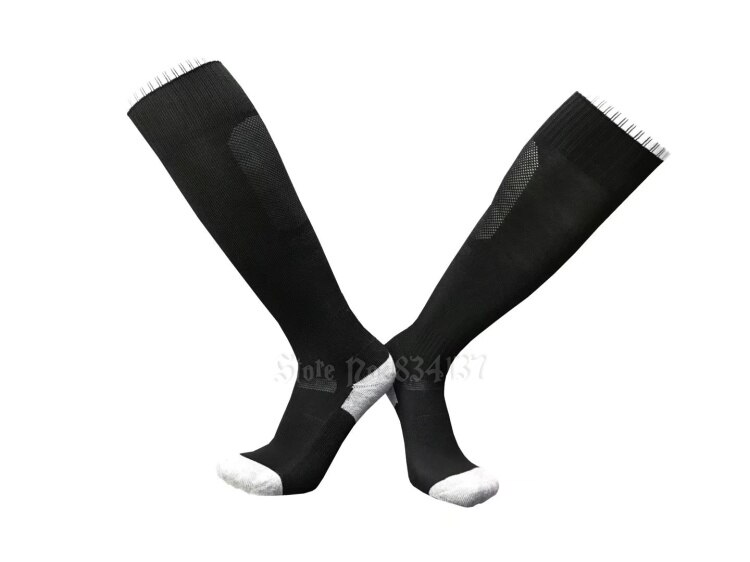 Calcetines de fútbol para hombre y mujer, medias deportivas baratas, transpirables hasta la rodilla, de algodón, para correr, blanco y rojo: Black