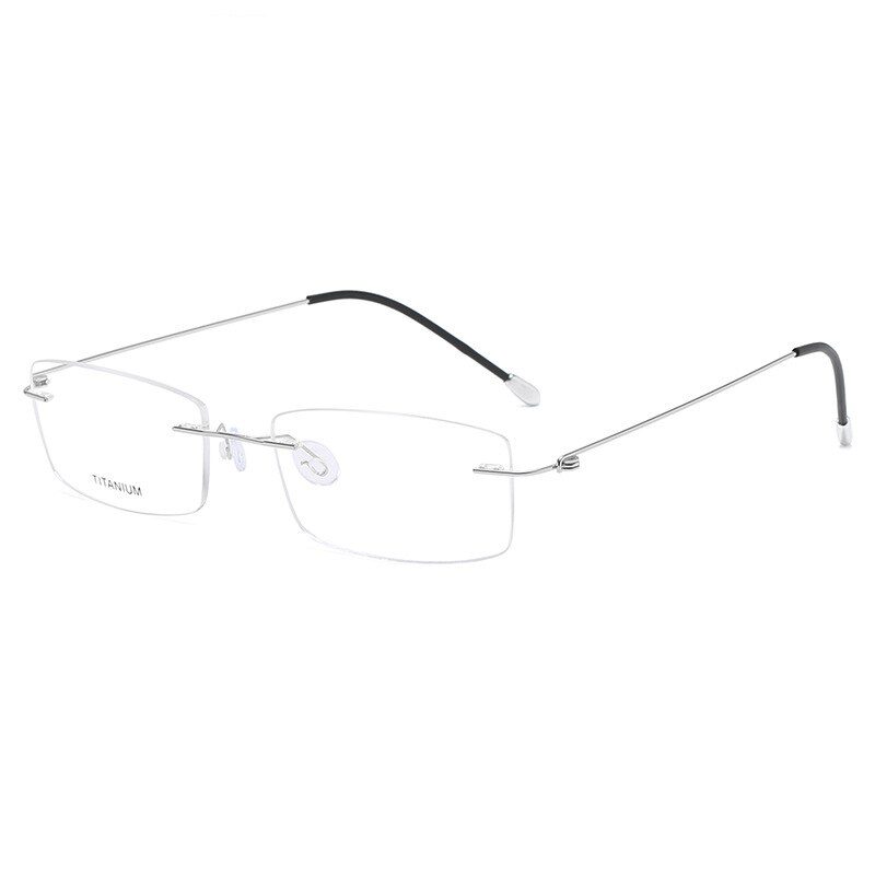 Hand-Made Ultralight Titanium Brilmontuur Mannen Klassieke Rechthoek Randloze Brillen Mannelijke Frameloze Recept Optische Eyewear: Sliver