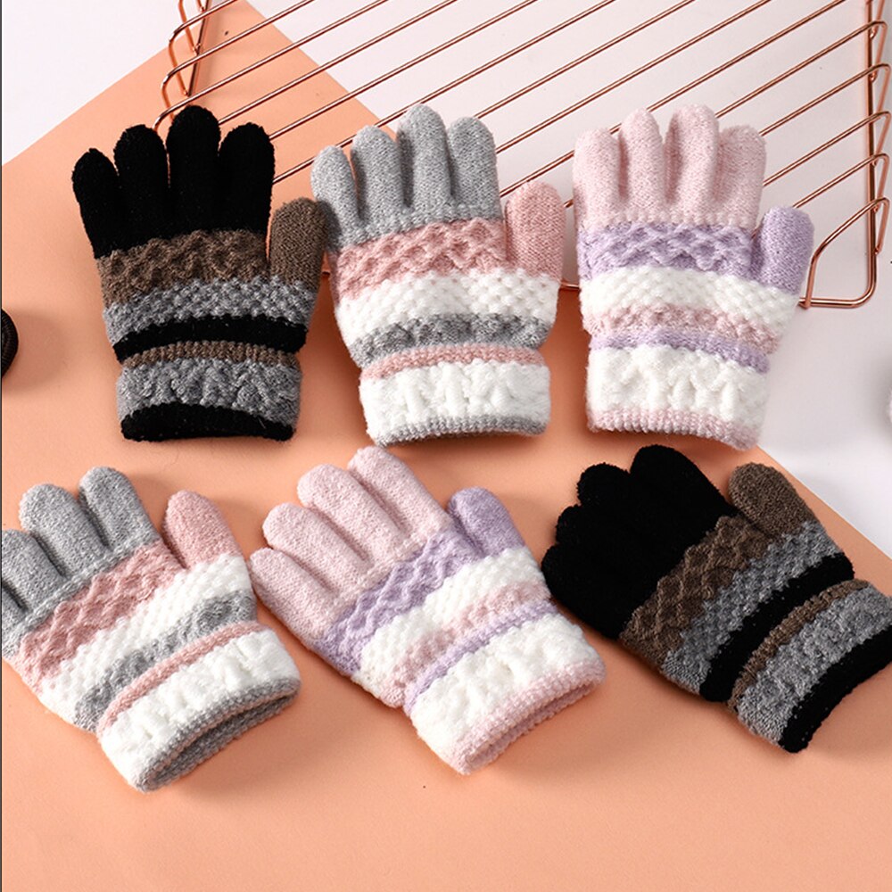 Luvas de inverno crianças meninos meninas luvas listra dividir dedo mais quente luvas de malha estudantes macios quentes luvas de escrita luvas