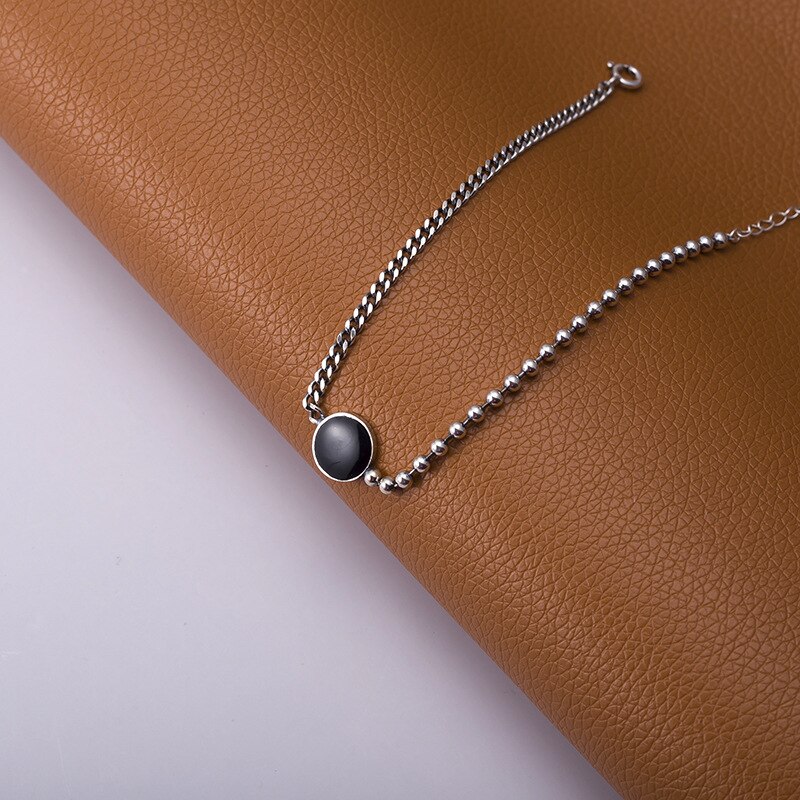 ANENJERY Simple rond noir goutte glaçure étoile charme Thai argent couleur Bracelet pour les femmes perle chaîne bijoux S-B392