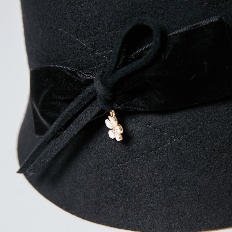Girls Wool Hat Autumn Winter Noble Fedoras Hats Girls Dome Cap Students Floral Hat Leisure Fedora Hat B-8692