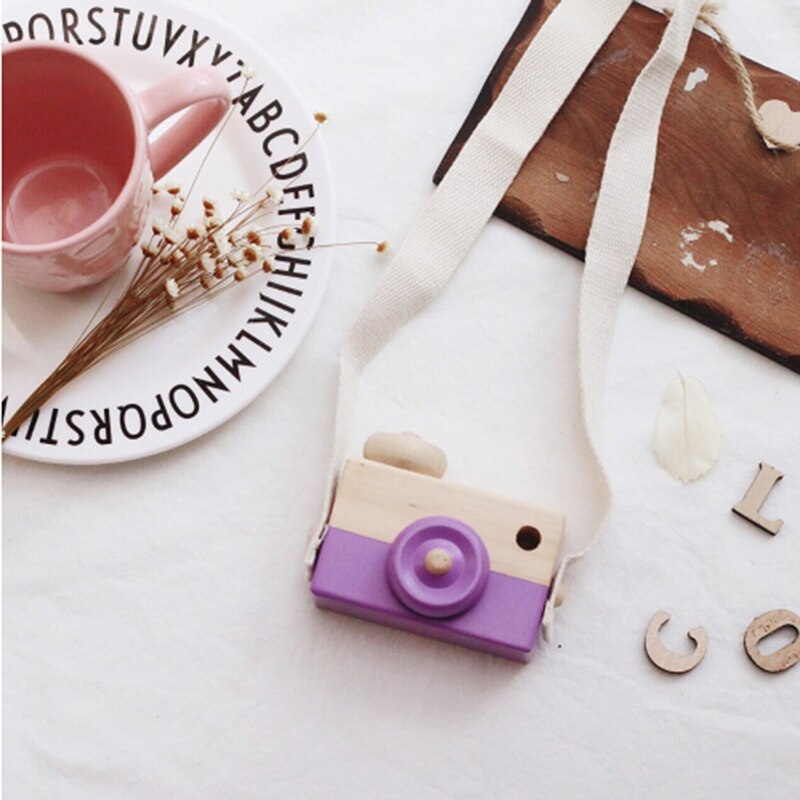 Mini Wooden Toy Camera Baby Kids Neck Hanging Camera Photography Prop Decoration Children Playing House Decor Toy