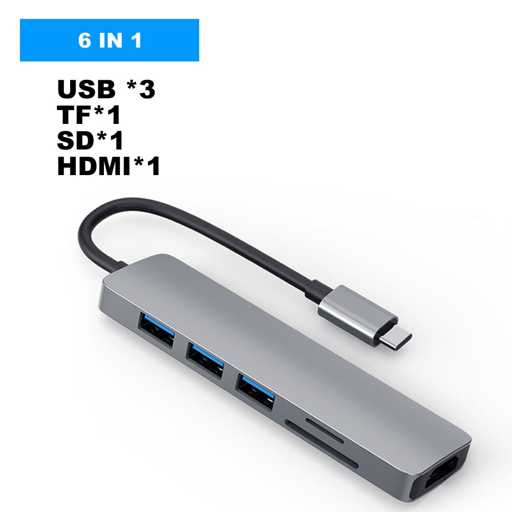 Usb C Hub Multipoort Adapter Met USB3.0 Pd Charger 4Khdmi RJ45 Ethernet Netwerk Adapter Voor Macbook Pro & Type C Windows Laptops: 6in1