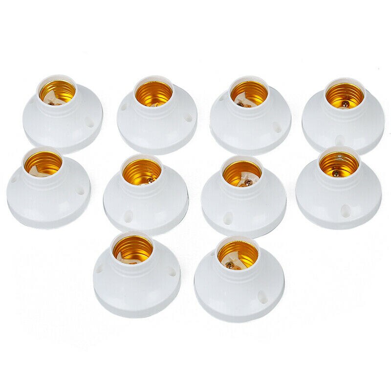 1 white round E27 lamp holder, white bracket round plastic base screw bulb socket holder, lamp holder ceramic bulb holder wire