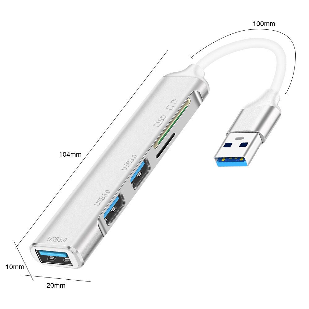 5 In 1 Usb Hub Mini Usb 3.0 Quick Charger Adapter Splitter Met Sd/Tf Slot Draagbare Voeding hub Voor Laptop Muis: WHITE