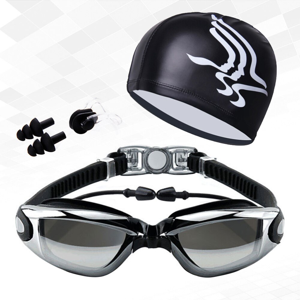 High Definition Swimming Goggles Anti Fog Diving Glasses Electroplated Goggles With Cap for Man Woman (Black): Black
