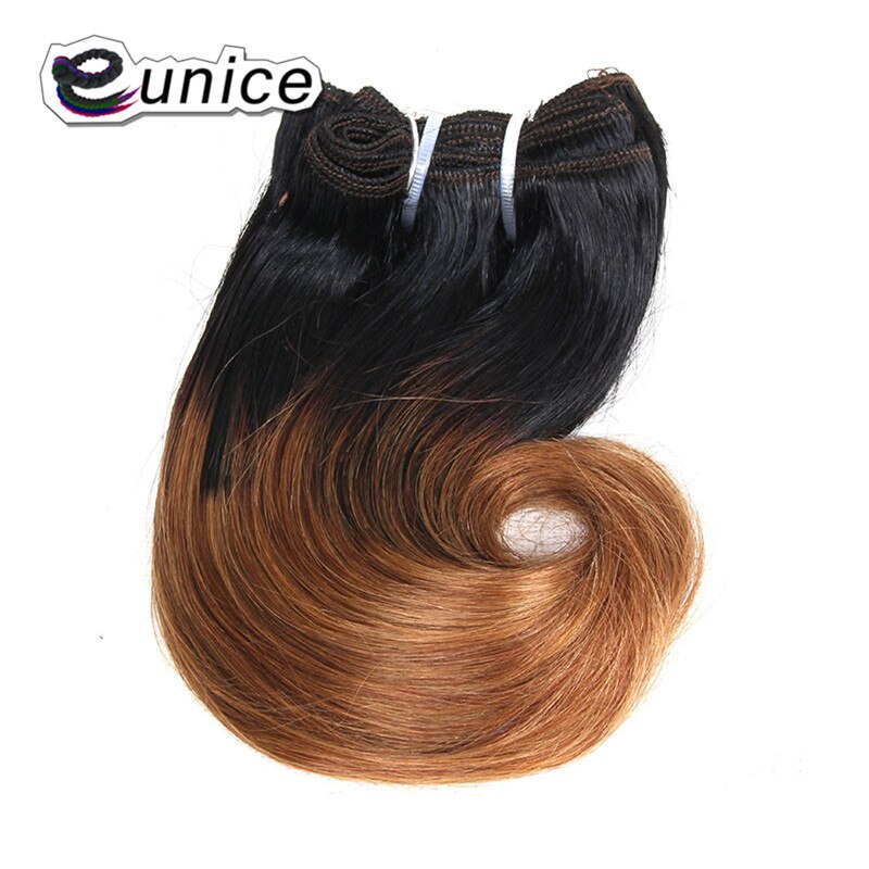 Tissage synthétique deux tons ombré-Eunice | Mèches courtes Body Wave, racines foncées, 8 pouces, 1 lot de 4 pièces, lot de 100 grammes pour femmes: T1B / 27