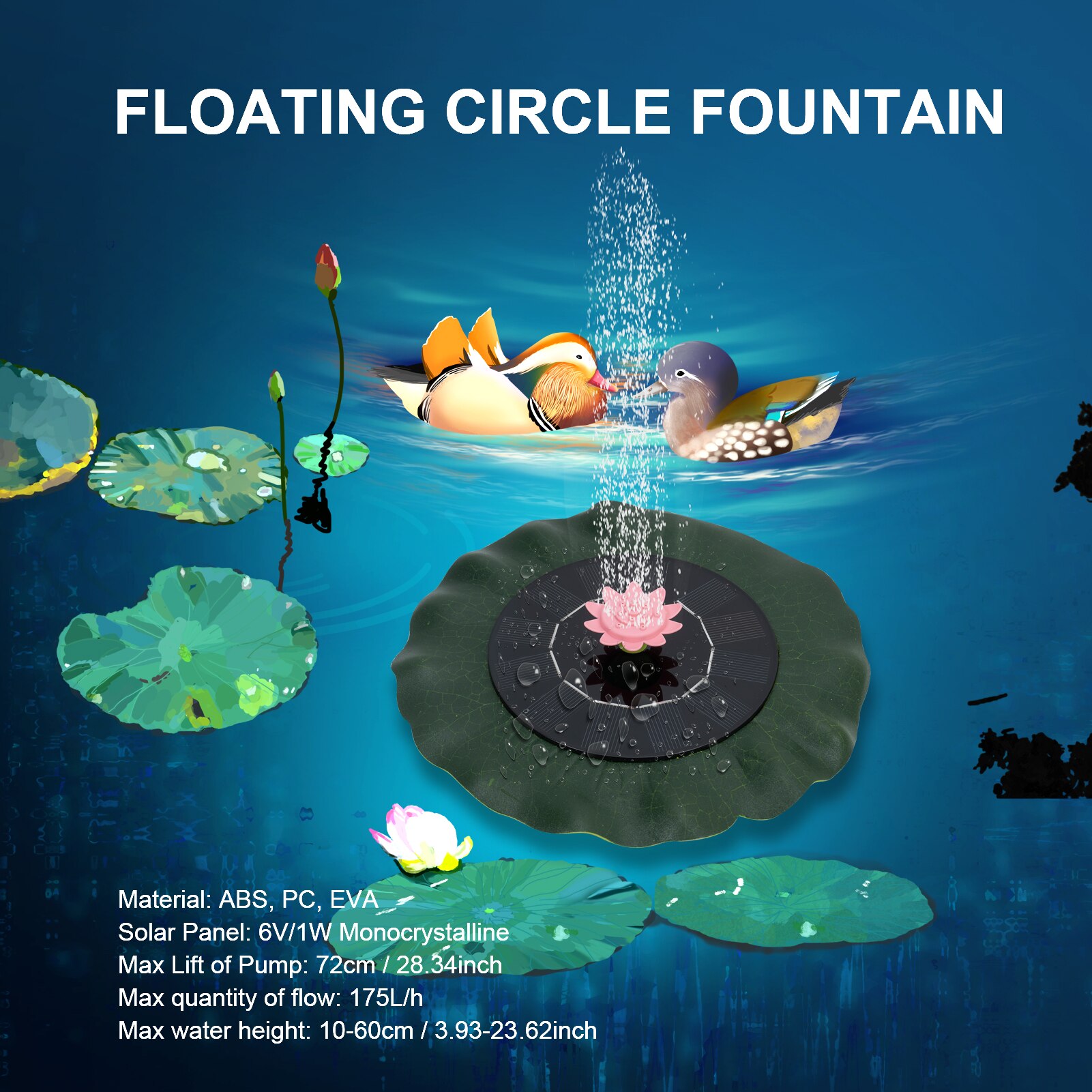 Lotus leaf Fountain with 9 Nozzles Solar Powered Floating Circle Fountain Pump Free Standing Garden Fountain Pump for Bird Bath