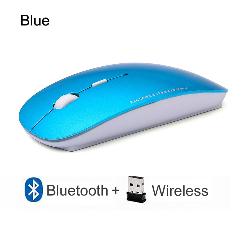 Cliry 2.4Ghz Wireless + Bluetooth Dual Mode 2 In 1 Cordless Mouse 1600 DPI Ultra-thin Ergonomic Portable Optical Mice computer: Dual Mode Blue