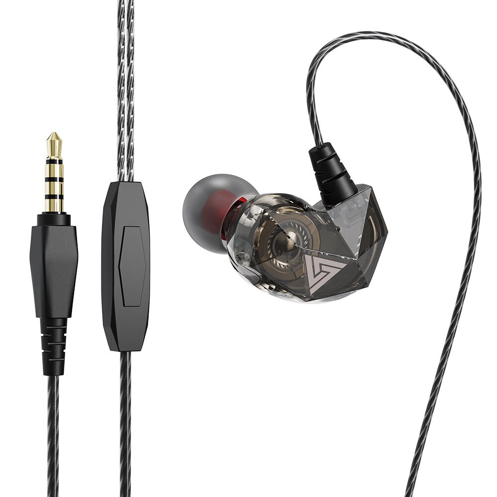 Qkz ak2 moda portátil 3.5mm com fio fone de ouvido in-ear fones de ouvido música esportes fones de ouvido com microfone para o telefone computador portátil: Black