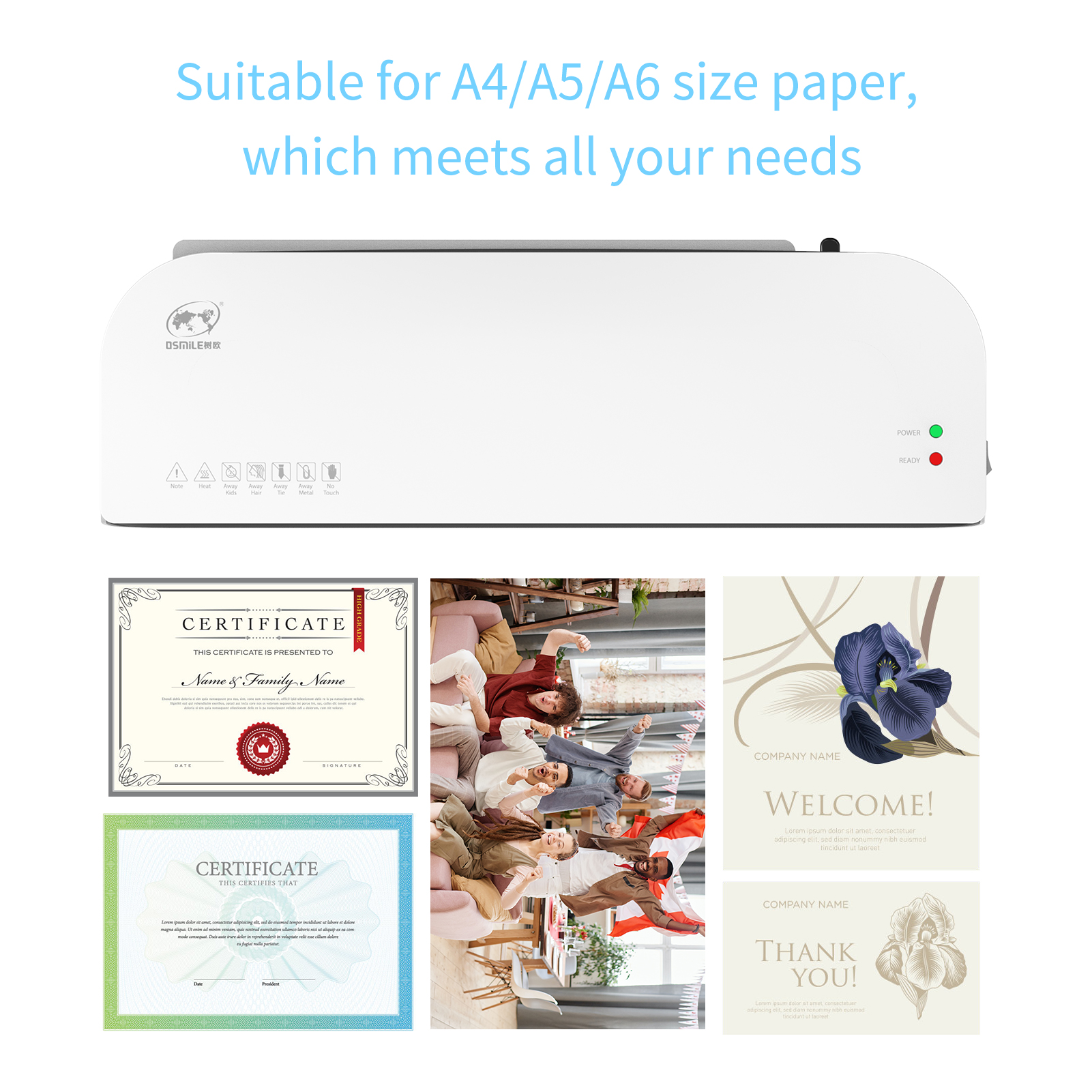 SL289 Desktop Laminator Machine Set A4 and Cold Lamination Suitabe for A4/A5/A6 Laminating Pouches for Home Office School