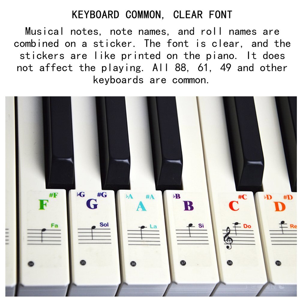 Piano Sticker Voor Sleutels-Verwijderbare Coating Voor 88 Toetsenborden Notenbalknotatie Stickers Piano Toetsenbord Stickers Kleurrijke