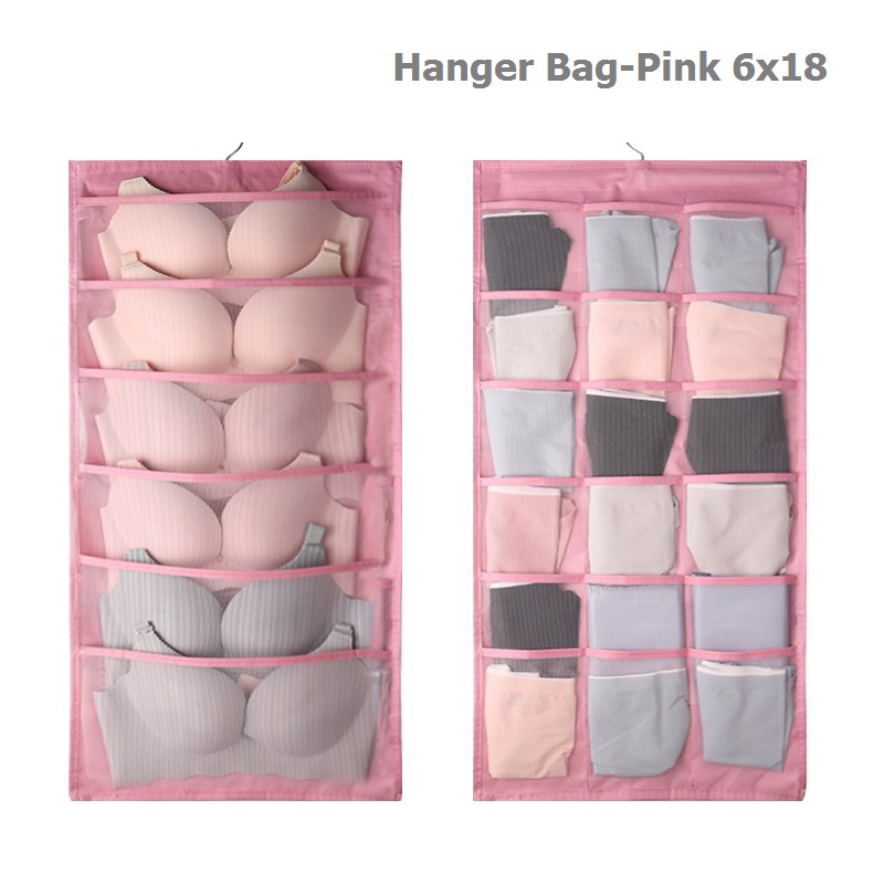 Clothes Storage Hanging Pocket Bag Non-woven Fabric Breathable Double-Side Organizer With Hanger for Bra Underwear Sock Storage: Pink 6x18