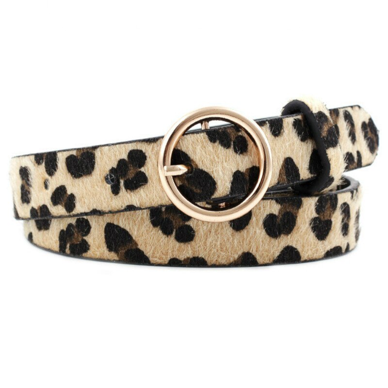Leopard Belt Women Snake Zebra Print Thin Horsehair Waist Belt PU Leather Gold Ring Buckle Belts for Ladies Female: Leopard